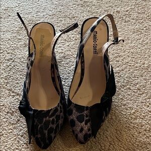 Mario Corti Leopard -Print Slingback Heels with Black Bow